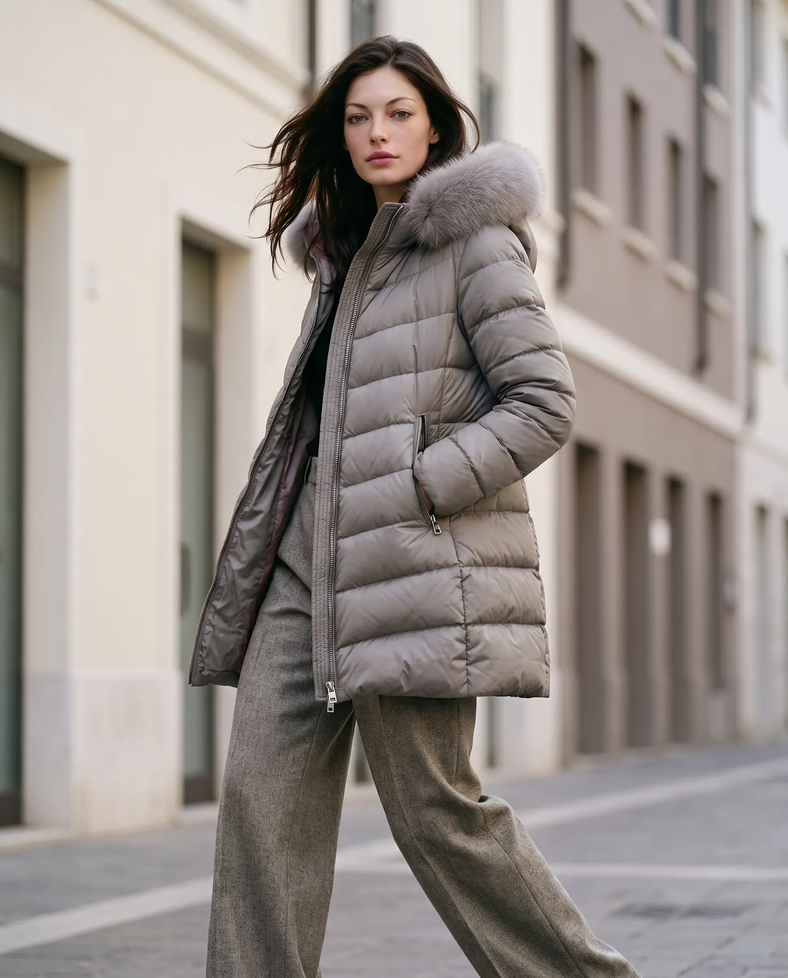Piumino lungo tortora GUS FW26
