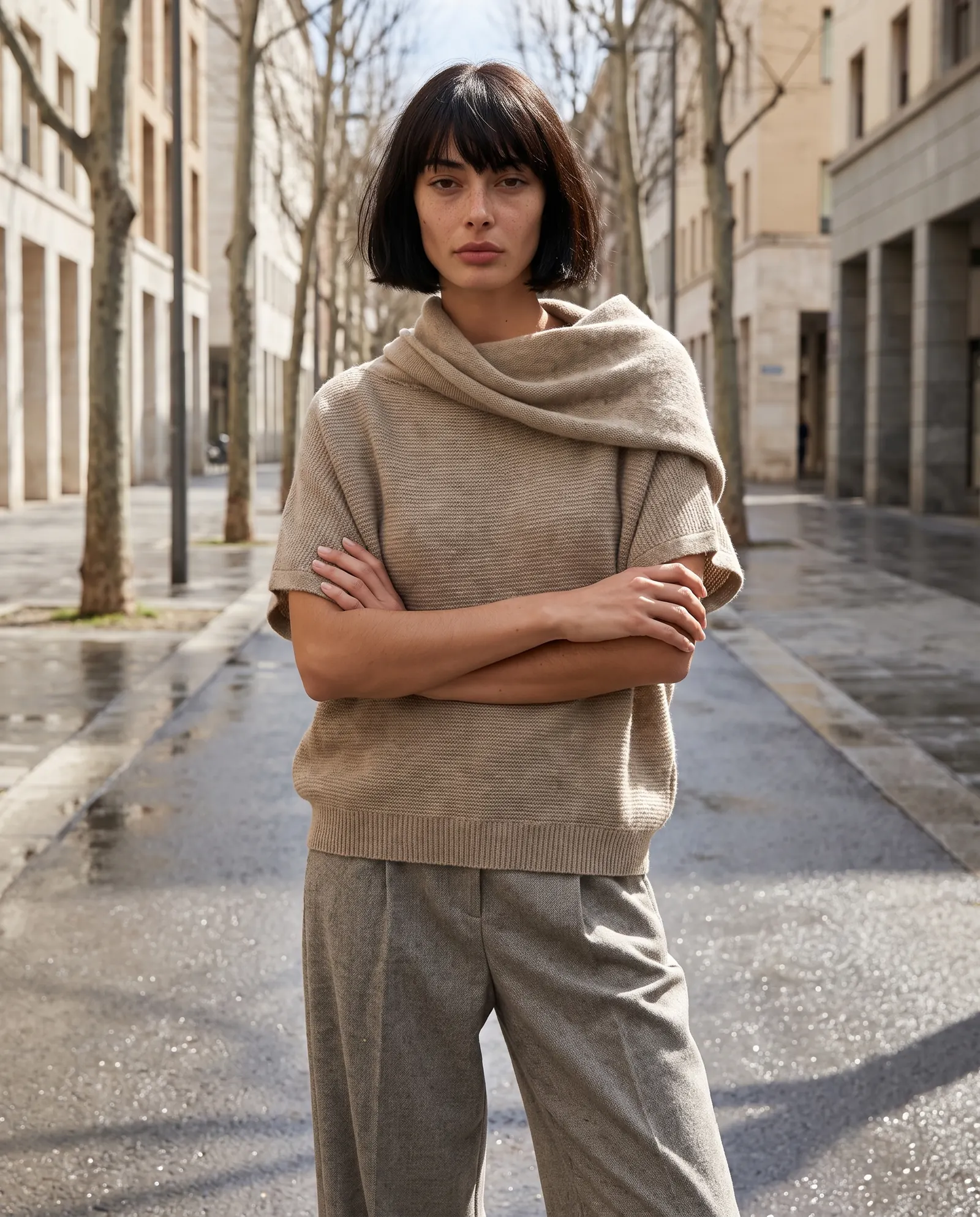Maglia con scialle beige GUS FW26