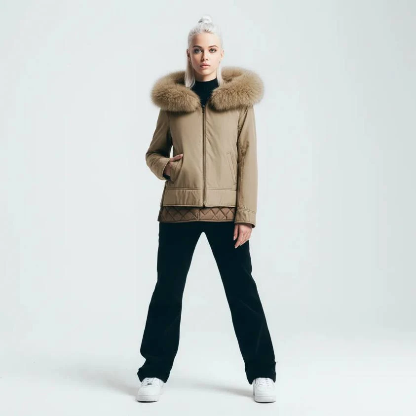 Giubbino donna lana di cammello con pelliccia GUS DI6004