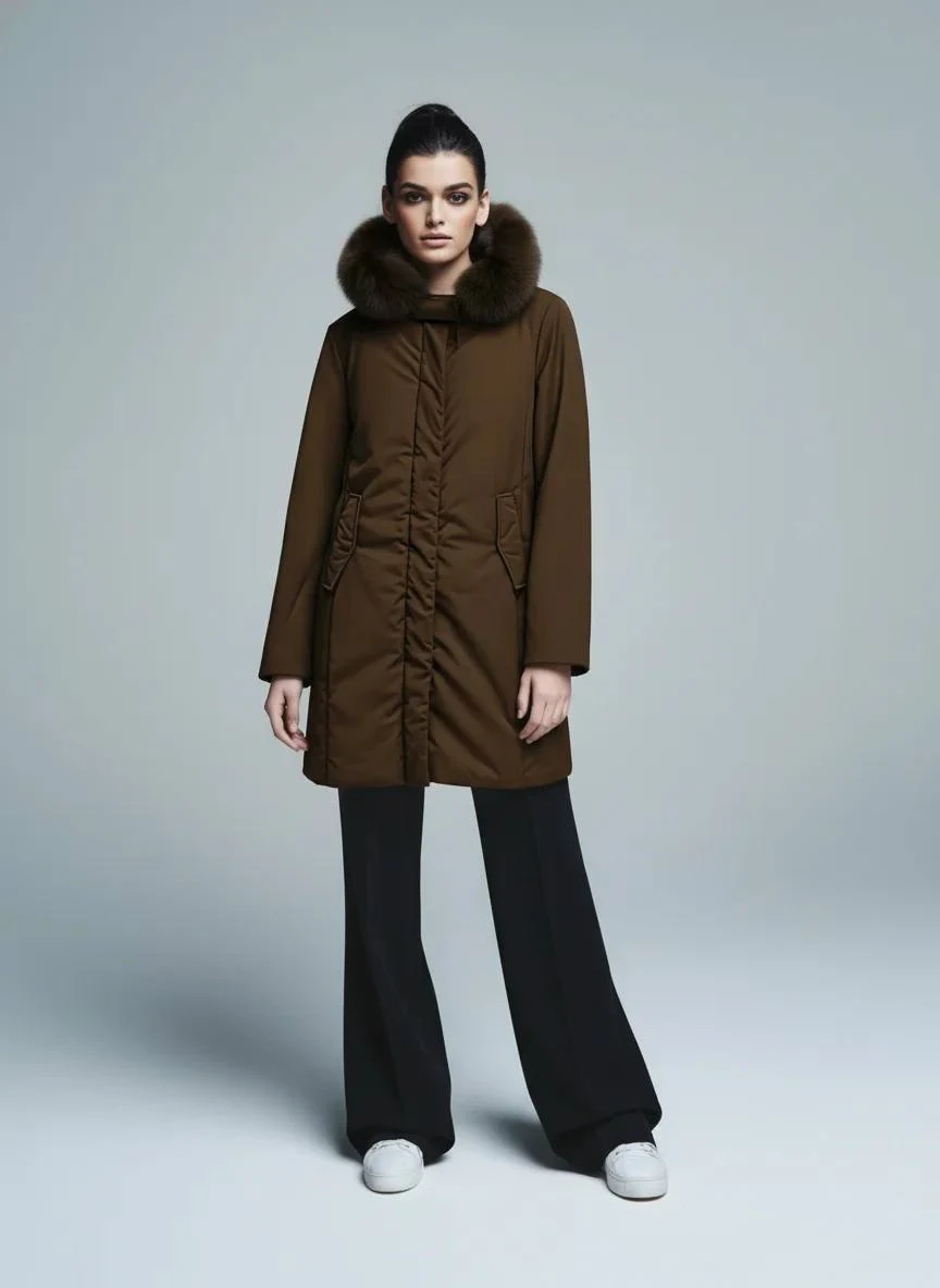 Giubbino donna cammello con pelliccia GUS DI6027