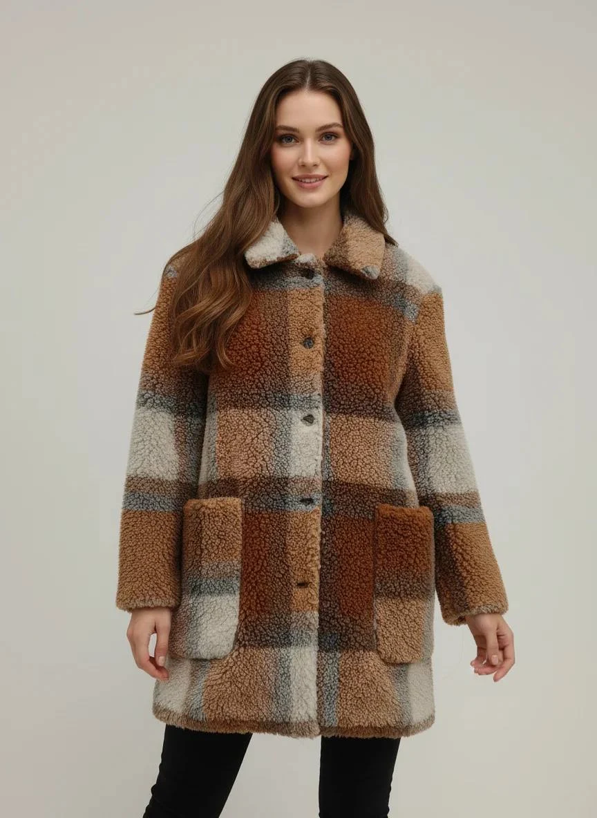 Abrigo teddy de cuadros para mujer GUS EI61039