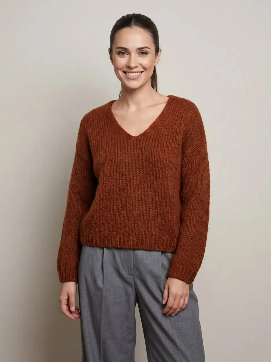 Maglione donna ruggine scollo a V GUS MI63003
