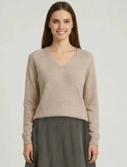 Maglione donna scollo a V beige GUS WI63009