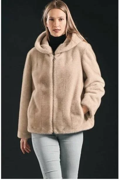 Eco fur donna beige con cappuccio GUS XI5182