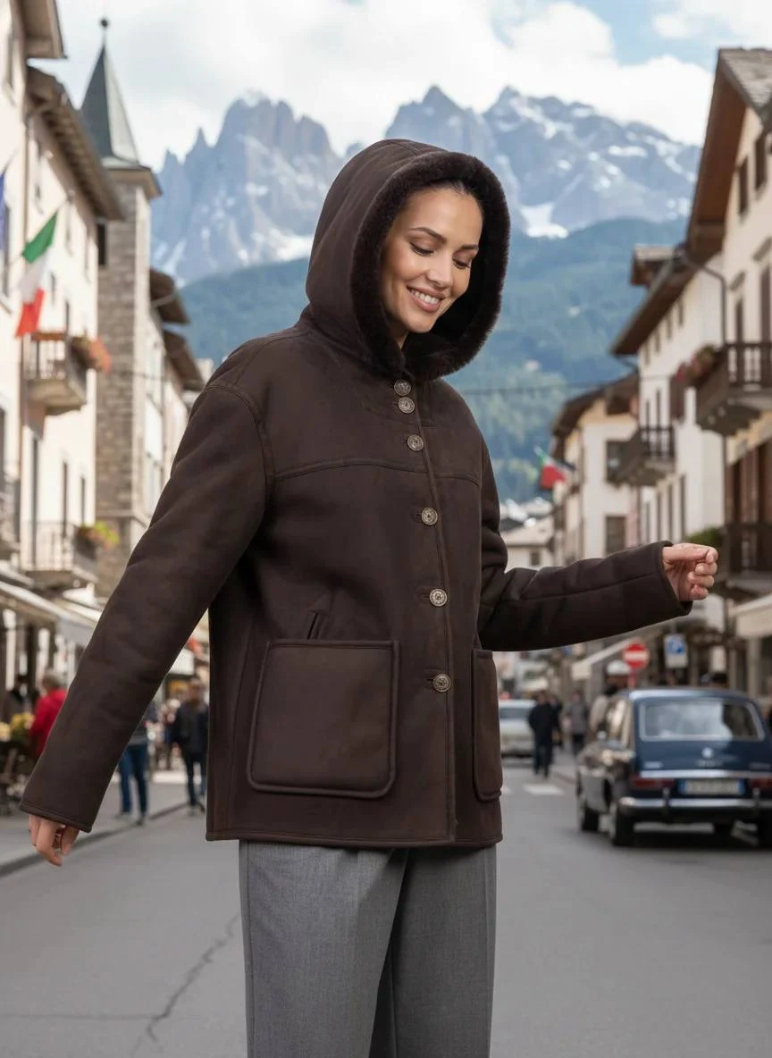 Chaqueta de borrego ecológico mujer con capucha doble faz GUS YI6147